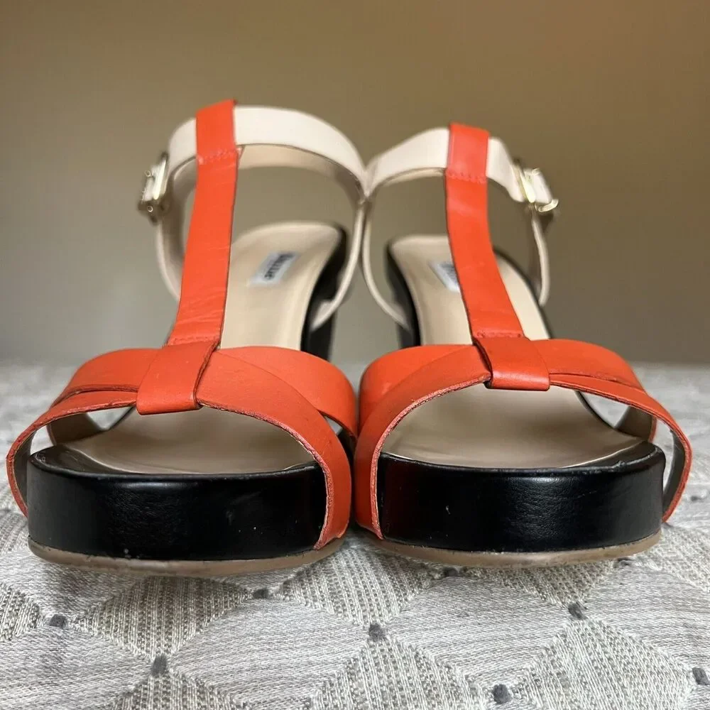 Dune London Gangster Orange Black Tan Leather Wedge Sandal Shoes EU 40 US 10 - Picture 10 of 16